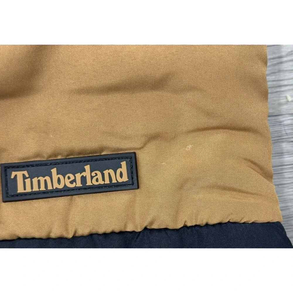 Timberland Vest Youth 4T Black Tan Puffer Quilted Pockets Two-Tone Full Zip READ